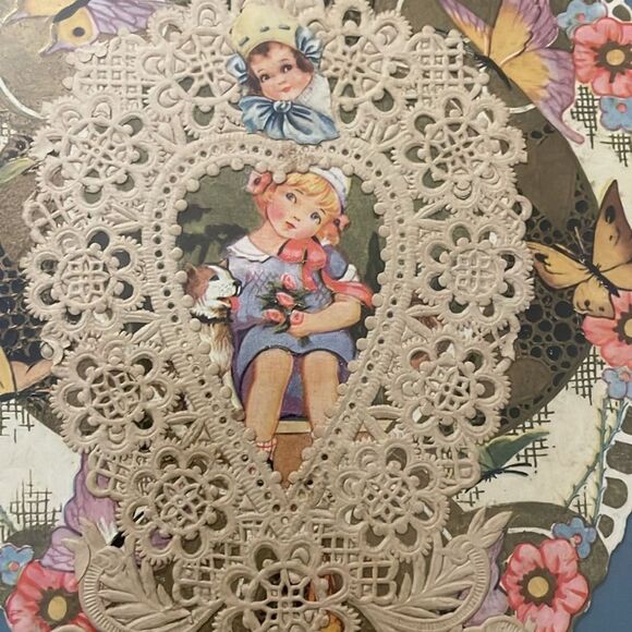 Custom Framed Heart-Shaped Vintage Valentine Paper Lace and Floral Accents - Picture 2 of 7